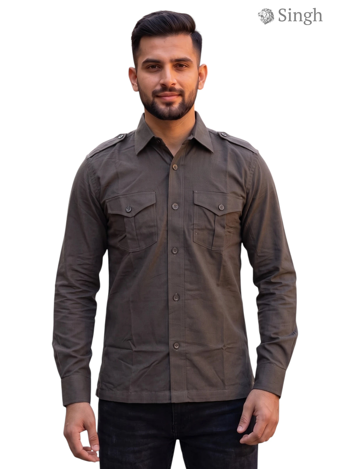 M Hunting Shirt in Olive Green Fabric Front View featuring HUNTING SHIRTS-1310-95