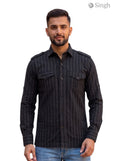 M Hunting Shirts in black striped fabric, front view HUNTING SHIRTS-1320-204 by SINGH