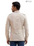 M Tan Hunting Shirt in Cotton Fabric, Back View, HUNTING SHIRTS-4P 1307-5