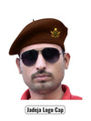 Brown wool beret cap worn by a model featuring Jadeja Logo & Beret Cap By Singh Brand