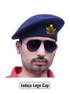Default navy blue beret cap with Jadeja Logo & Beret Cap By Singh Brand worn by a model