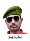 Default green beret cap made of fabric featuring Jadeja Logo & Beret Cap By Singh Brand