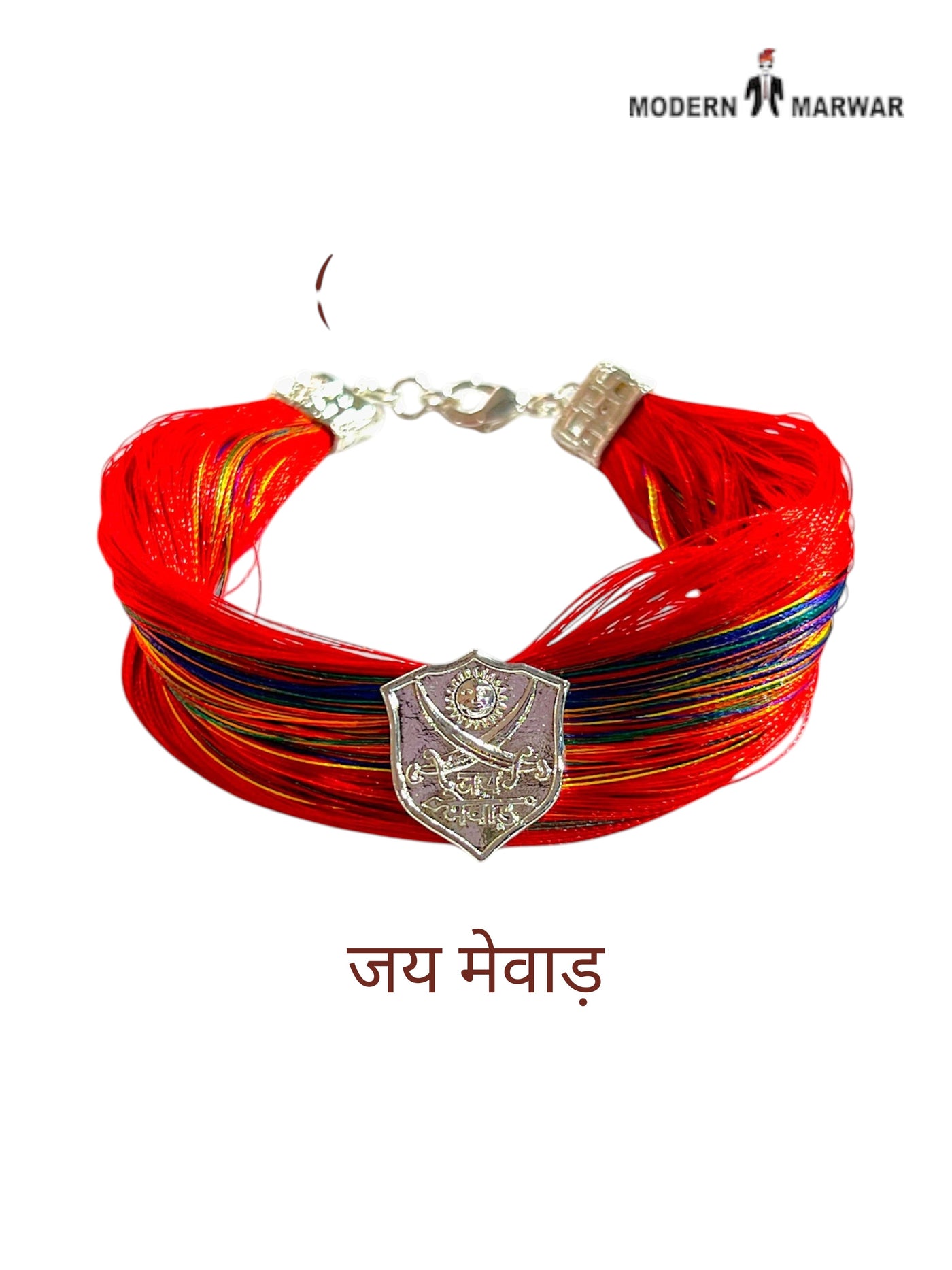 Default red multicolor fabric Jai Mewar moli bracelet from SINGH in a stylish angle