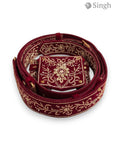 Red JARDOJI BELT-5600 in velvet fabric with intricate embroidery design
