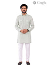 Mens kurta in light green cotton fabric, front view, featuring style JK FULL-10-102-3