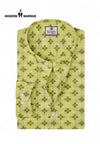 Modern Marwar Jodhpuri collar shirt for men in yellow with intricate diamond print design