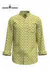 Modern Marwar Jodhpuri collar shirt for men in light green with floral patterns and long sleeves
