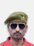 Default khakhi beret cap sodha lobo in wool worn at an angle, featuring a gold emblem