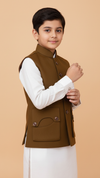 Kids gun pocket koti online Chotte Banna in brown with stylish buttons for traditional wear