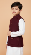 Maroon K Nahru Jacket for kids featuring gun pocket koti online Chotte Banna stylish design