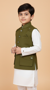 Olive Green K Nahru Jacket for Kids with Pockets, perfect for Chotte Banna, buy kids gun pocket koti online