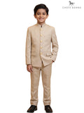 Kids Jodhpuri Suit in Beige Fabric with Golden Buttons from CHOTTE BANNA, Front View - KIDS JODHPURI SUIT-23-5003-2