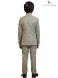 Kids Jodhpuri Suit in light green fabric from the back view featuring stylish tailcoat design - KIDS JODHPURI SUIT-23-5003-2