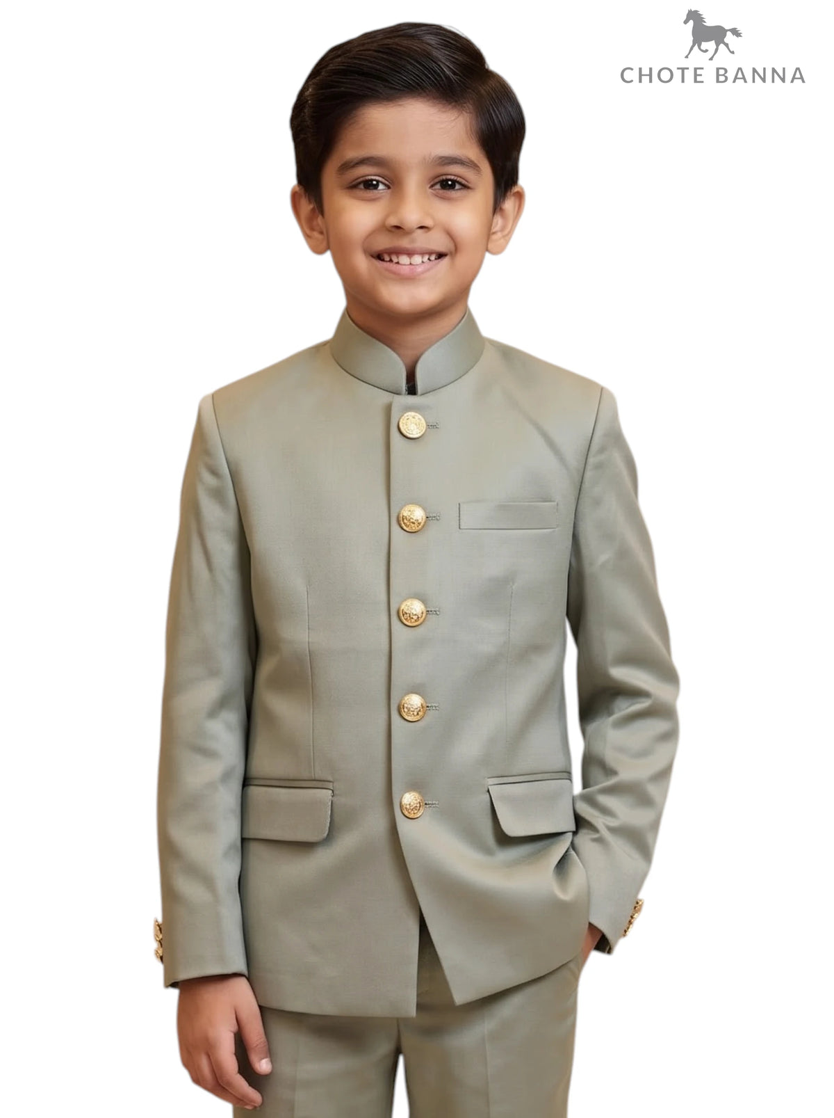Kids Jodhpuri Suit in Light Green Fabric with a Classic Fit for Young Boys - KIDS JODHPURI SUIT-23-5003-2