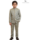 Kids Jodhpuri Suit in Light Grey Fabric, Front Angle, KIDS JODHPURI SUIT-23-5003-2