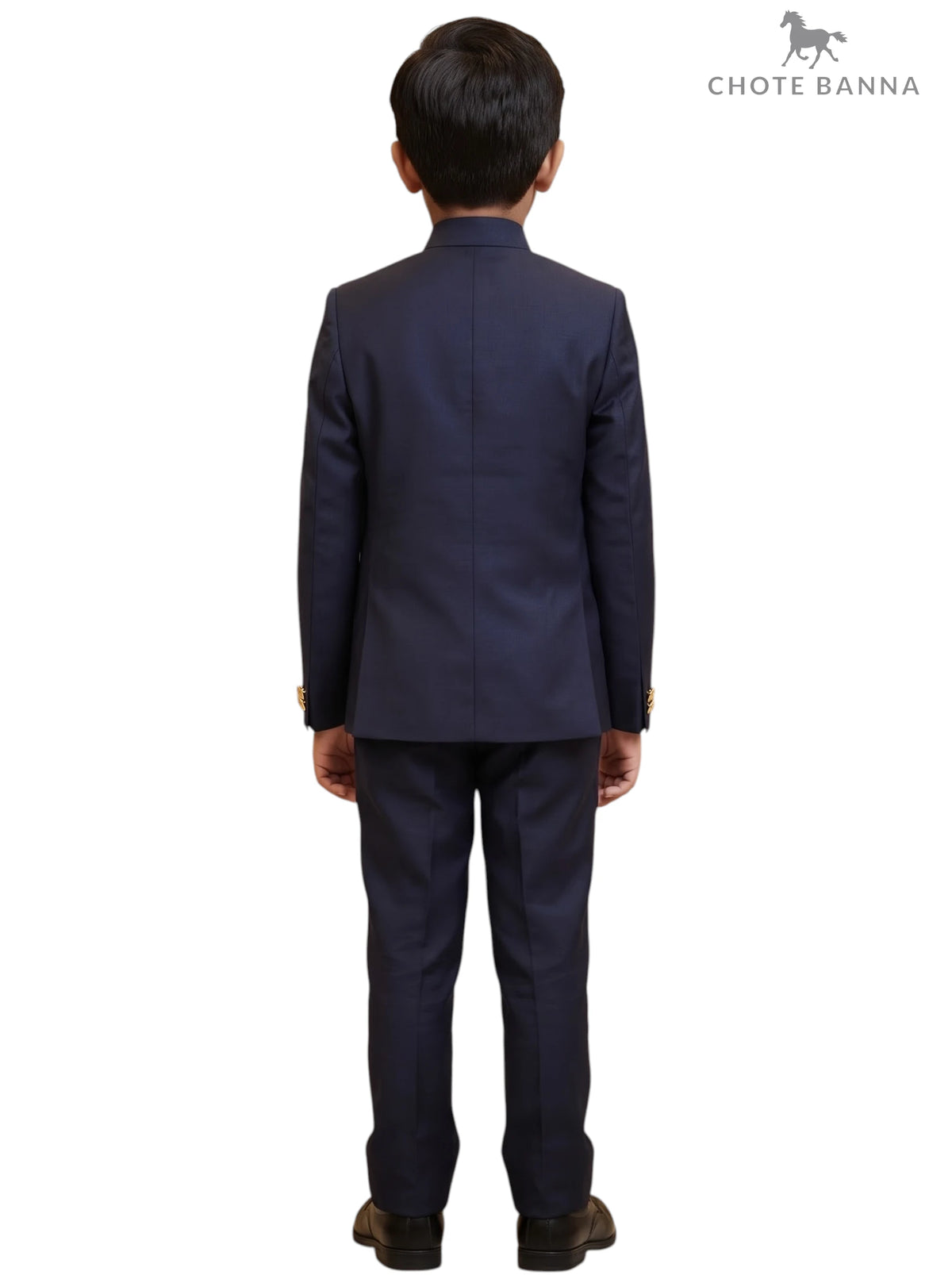 Kids Jodhpuri Suit in navy blue fabric viewed from the back, KIDS JODHPURI SUIT-23-5003-2