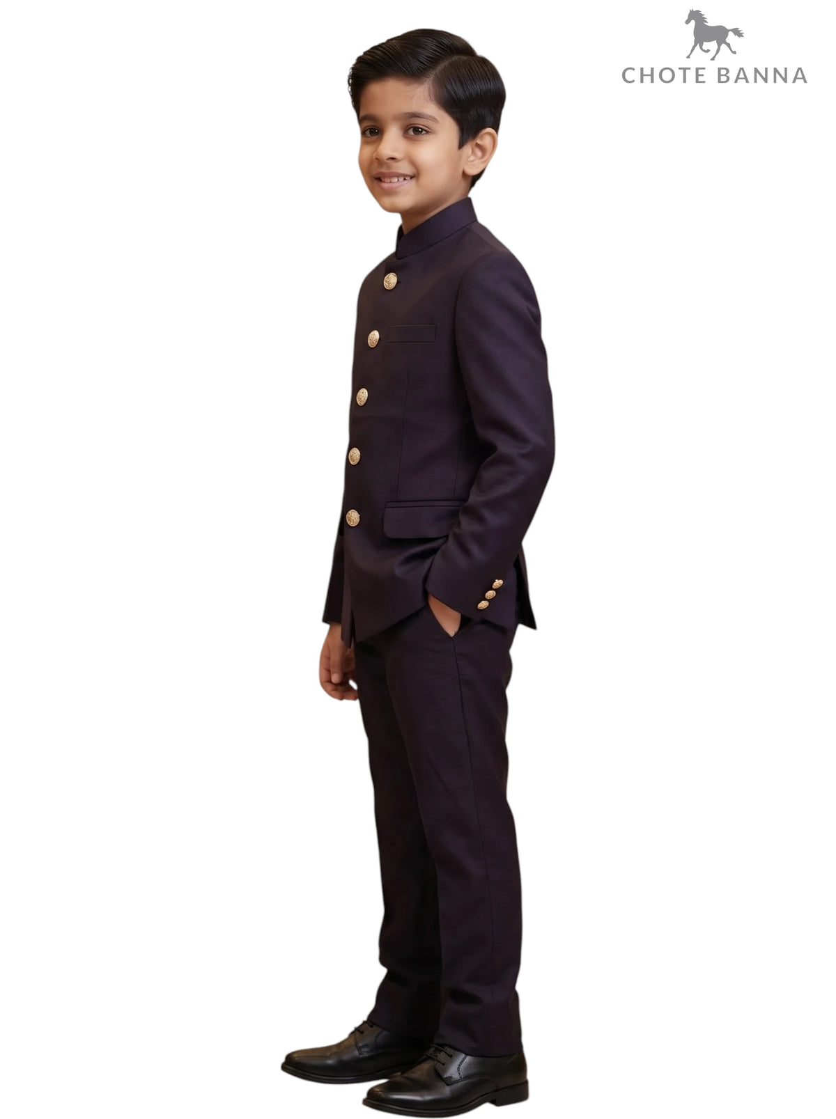 Jodhpuri Suit in dark purple fabric for kids with stylish buttons, KIDS JODHPURI SUIT-23-5003-2