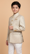 Elegant kids Jodhpuri suit in beige with decorative buttons and a stylish pocket square