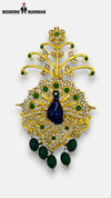 M HAND USE Gold and blue peacock design brooch with KILNGI-3101-32 and green gemstones