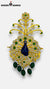 M HAND USE Gold and blue peacock design brooch with KILNGI-3101-32 and green gemstones