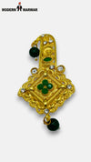 M HAND USE Gold KILNGI-3101-39 with Green Stones and Crystal Accents at an Angle