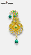 M HAND USE Gold Traditional Pendant with Green Stones, KILNGI-3101-39