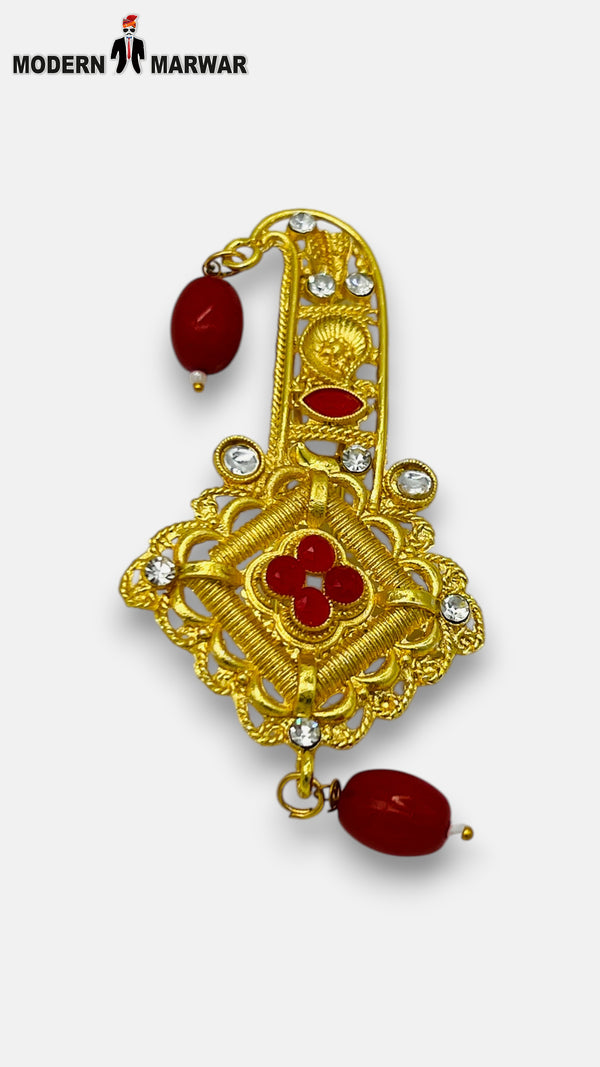 M Hand Use Gold Plated KILNGI-3101-39 with Red Accents and Decorative Stones