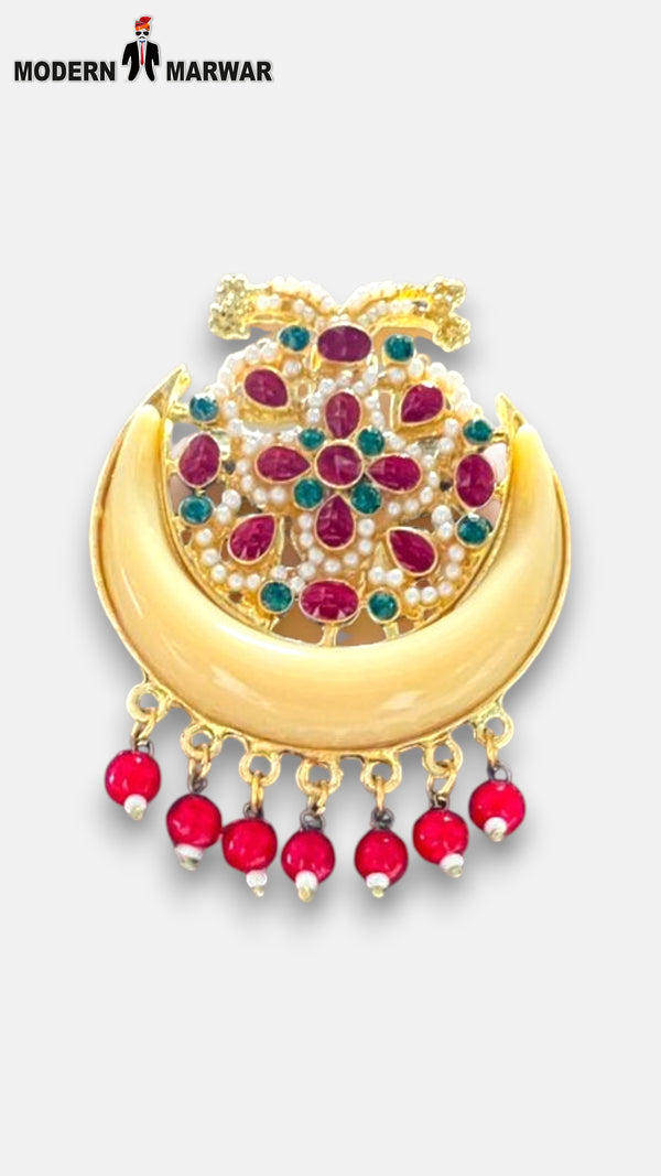 M HAND USE gold-plated enamel brooch with colorful stones and beads KILNGI-5004-DANTH