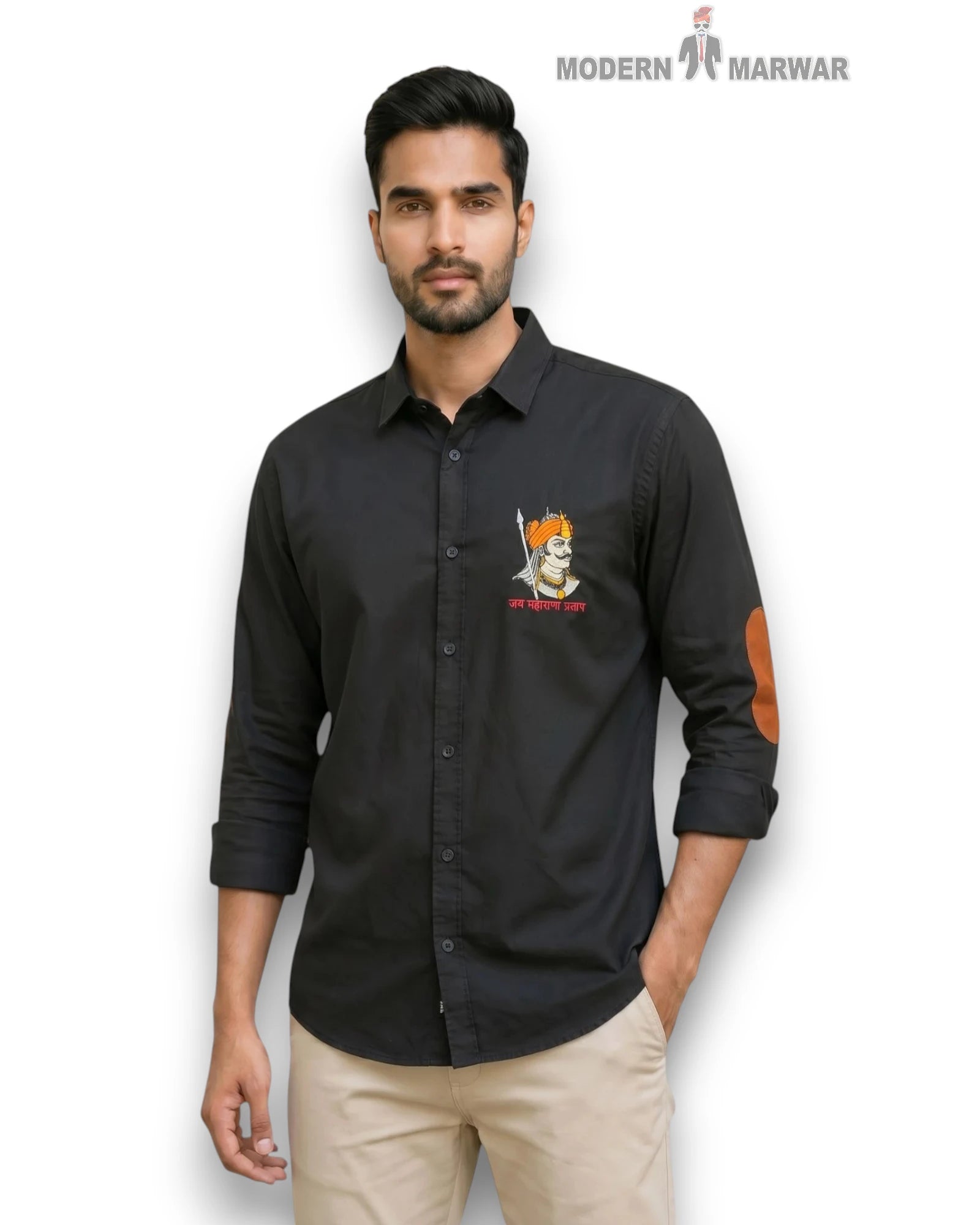 M Black Cotton Shirt Front View Featuring LOGO SHIRT-25-101-2-MN PARTAP Design