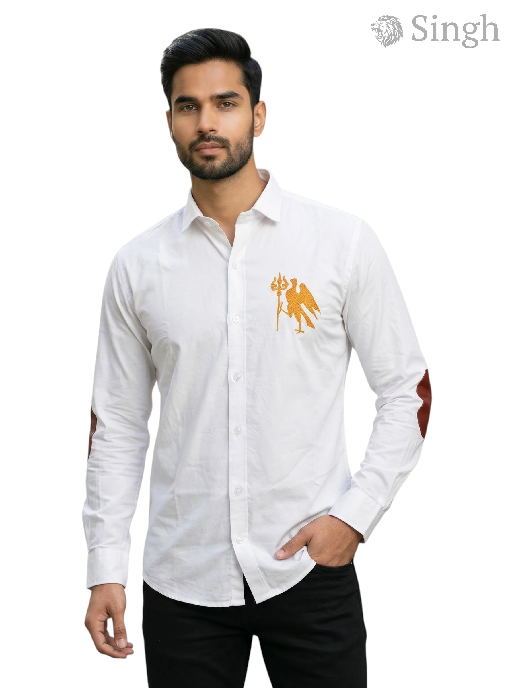 M Shirt in white cotton with stylish logo, LOGO SHIRT S-25-5042-KARNI