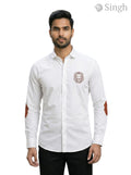 Men's White Cotton Shirt at Front Angle with SINGH Logo Shirt S-25-5042-LION
