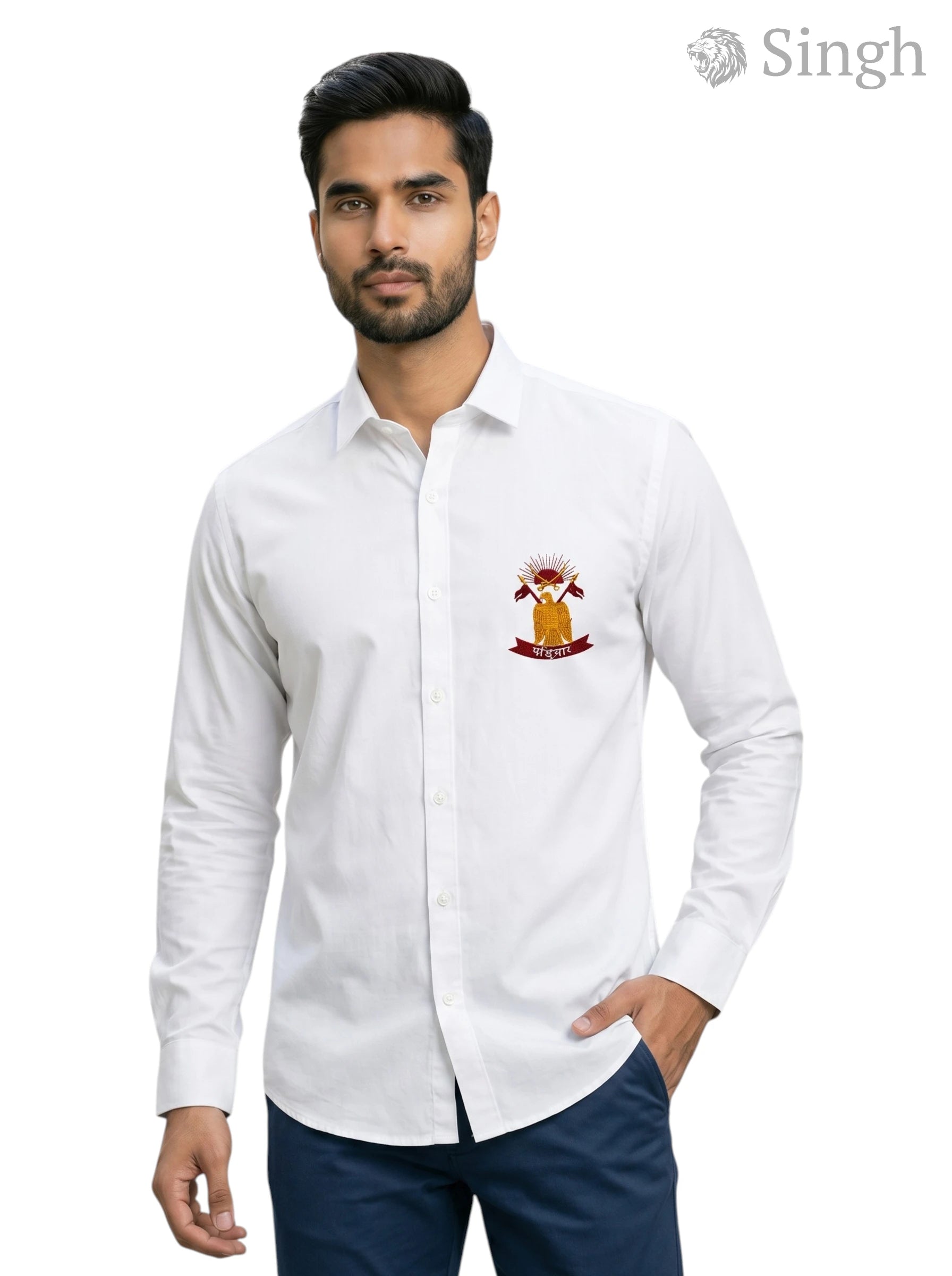 M Shirt in white cotton, front view featuring LOGO SHIRT S-25-5042-PADIHAR by SINGH