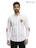 M Logo Shirt S-25-5042-PARMAR in White Cotton with Chest Embroidery and Elbow Patches