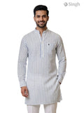 Men's white striped cotton kurta in front view, featuring LONG KURTA-19-207-10