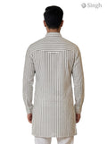 Mens Kurta in Beige and Black Stripes Cotton Back View Long Kurta-19-207-10