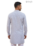 Mens kurta in blue and white striped cotton fabric from the back, showcasing LONG KURTA-19-207-4