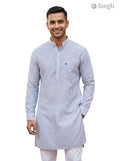 Mens kurta in light blue cotton with vertical stripes, showcasing LONG KURTA-19-207-4 design