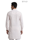 Mens kurta in pink and white striped cotton view from the back LONG KURTA-19-208-2