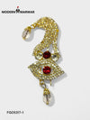 Luxury men's brooch with gold design and red crystals, featuring teardrop accents for a stylish look