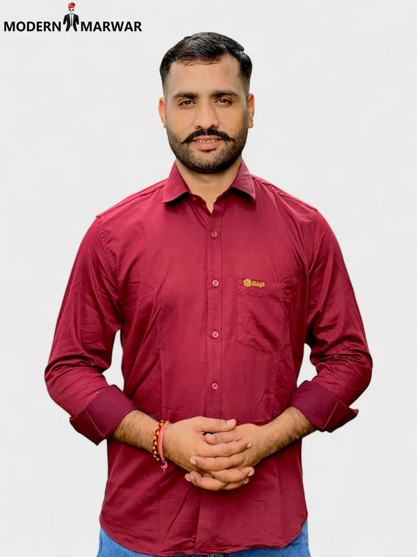 Stylish men's maroon shirt made of lycra fabric material for comfortable everyday wear