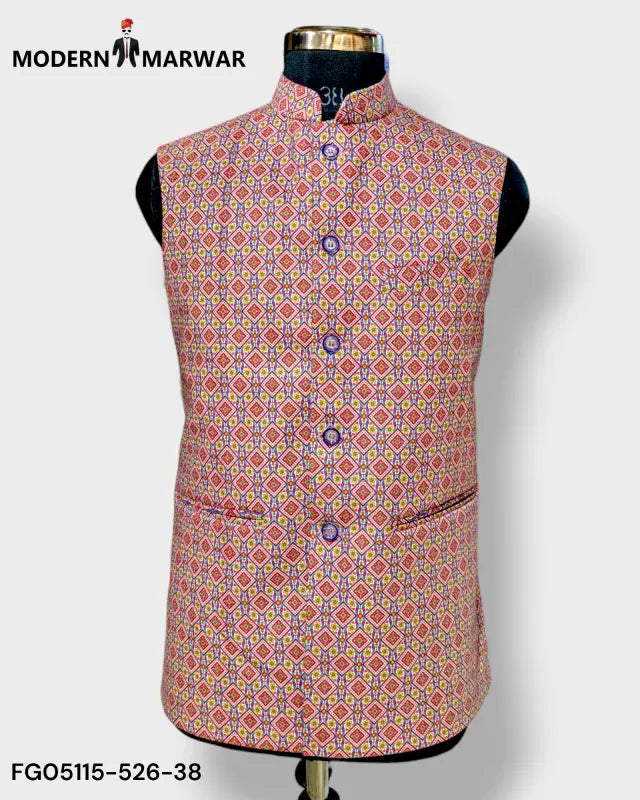 MARUVESH VELVET PRINT KOTI - 526 / 42 - M Nahru Jacket