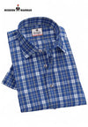 Men's blue checkered shirt by Modern Marwar featuring a classic collar and button-down design