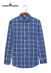 Men's blue checkered shirt by Modern Marwar featuring a classic collar and button details