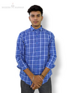 Men's blue checkered shirt by Modern Marwar with a classic fit and button-down collar