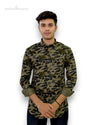 Stylish Modern Marwar mens camo shirt long sleeve in green camouflage print for casual wear
