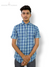 SINGH men's casual checked shirt in blue and green with short sleeves and button-down style