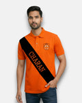 Men's Charan Lobo T-Shirts in orange cotton with a black sash design