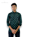 Men's designer shirt from Modern Marwar in green with intricate patterns, perfect for casual occasions
