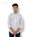 SINGH men's designer white checked shirt with floral print worn by male model
