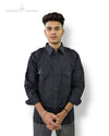 Modern Marwar men's floral shirt in black with stylish shoulder details and buttoned pockets